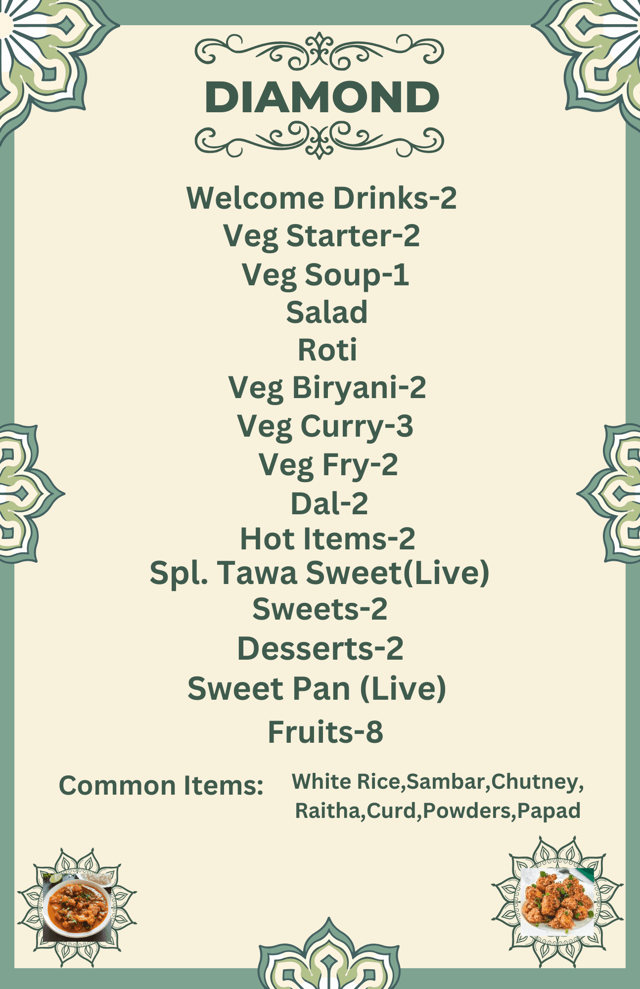 Diamond Veg Plate catering menu from Om Shree Foods & Caterers