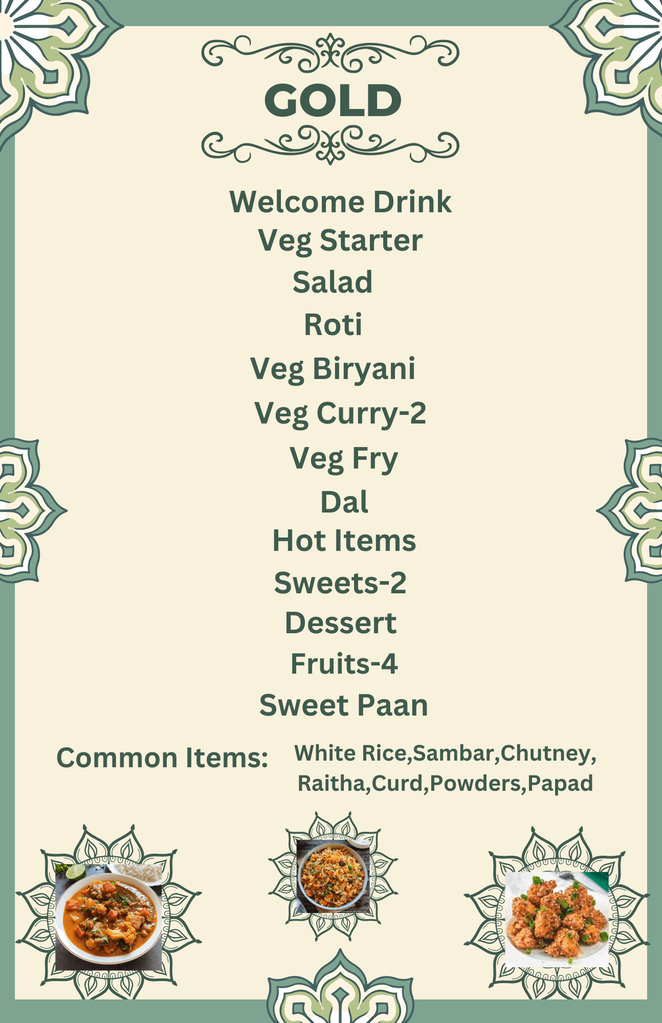 Gold Veg Plate catering menu from Om Shree Foods & Caterers
