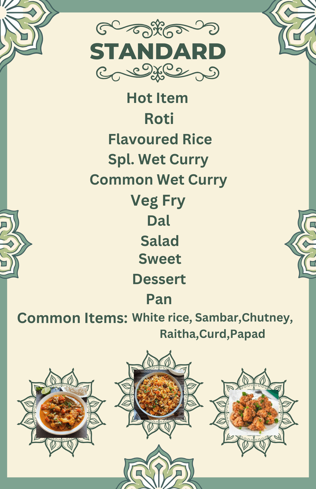 Standard Veg Plate catering menu from Om Shree Foods & Caterers